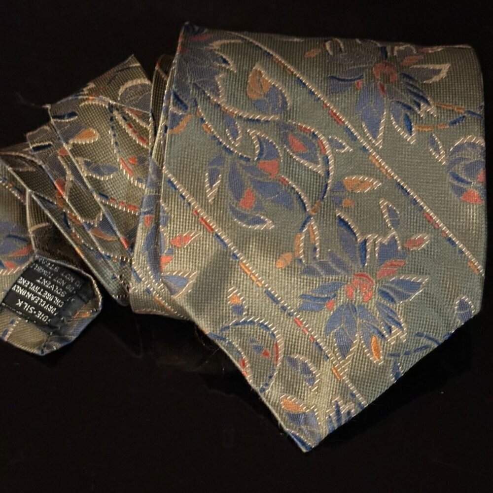 Versace Silk Tie EUC Mint Vintage Gianni Floral Olive Green Mid Century Modern